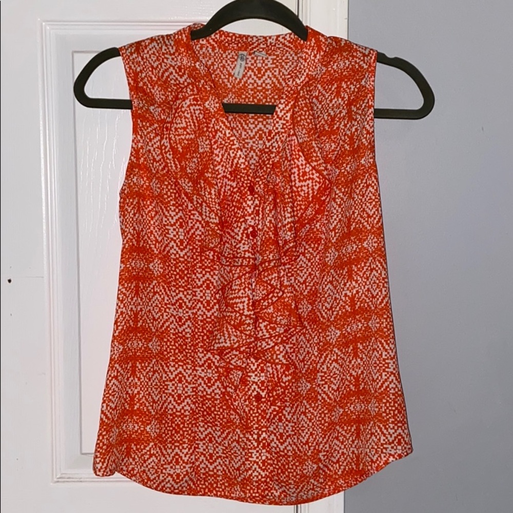 Button Down Sleeveless Ruffled Blouse